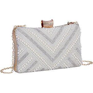 Women Ivory Evening Small Clutch Crossbody Handbag Full Beaded Parites Prom